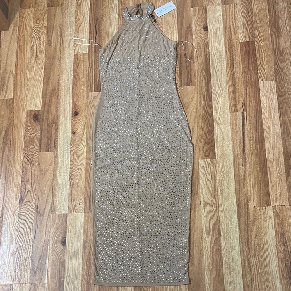 Banjul showpo come back down rhinestone nude dress size 10(M)